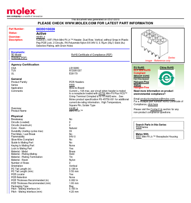 39-31-0028 Datasheet PDF Molex Connectors
