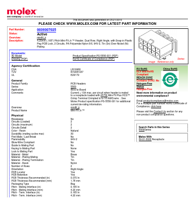 0039307025 Datasheet PDF Molex Connectors