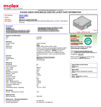 5559-06P Datasheet PDF Molex Connectors