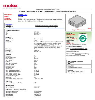 0039012061 Datasheet PDF Molex Connectors