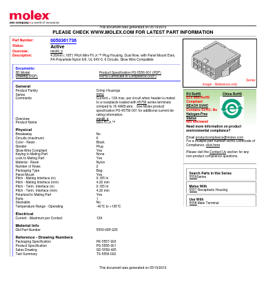 0050361736 Datasheet PDF Molex Connectors