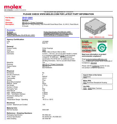 0039012081 Datasheet PDF Molex Connectors