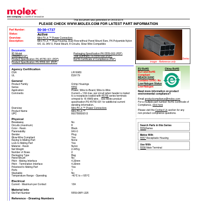 0050361737 Datasheet PDF Molex Connectors