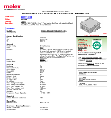 39-01-2106 Datasheet PDF Molex Connectors