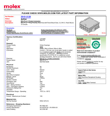 0039012126 Datasheet PDF Molex Connectors