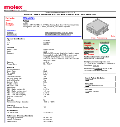 0050361869 Datasheet PDF Molex Connectors