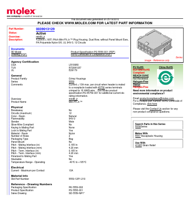 39-01-3129 Datasheet PDF Molex Connectors