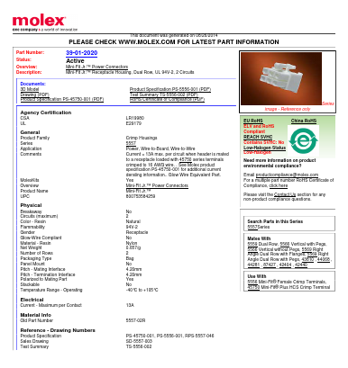 0039012020 Datasheet PDF Molex Connectors