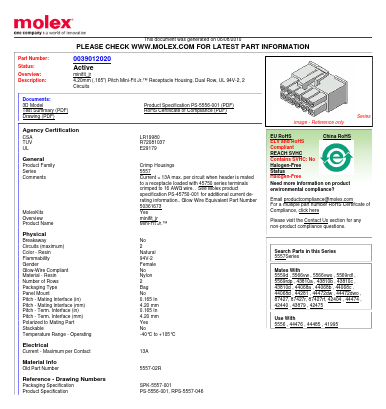 0039012020 Datasheet PDF Molex Connectors