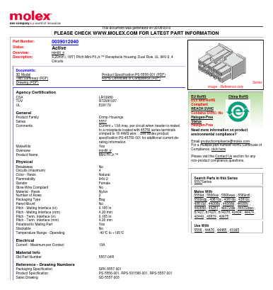 0039012040 Datasheet PDF Molex Connectors