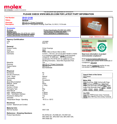 39-01-2100 Datasheet PDF Molex Connectors