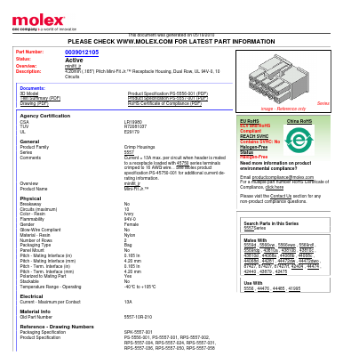 39-01-2105 Datasheet PDF Molex Connectors