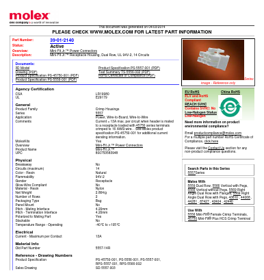 0039012140 Datasheet PDF Molex Connectors