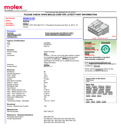 0039012185 Datasheet PDF Molex Connectors