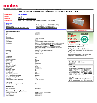 39-01-2220 Datasheet PDF Molex Connectors