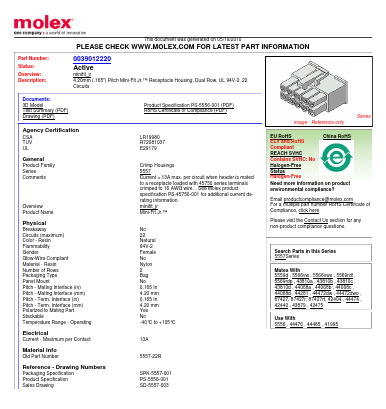 39-01-2220 Datasheet PDF Molex Connectors