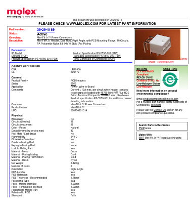 0039294189 Datasheet PDF Molex Connectors