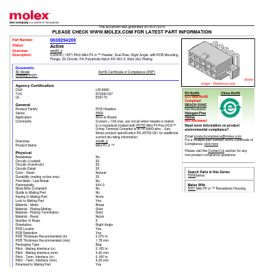 0039294209 Datasheet PDF Molex Connectors