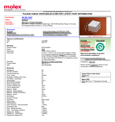 0039291247 Datasheet PDF Molex Connectors