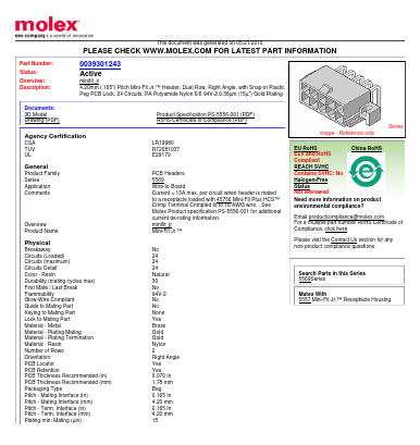 0039301243 Datasheet PDF Molex Connectors