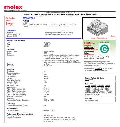0039012085 Datasheet PDF Molex Connectors