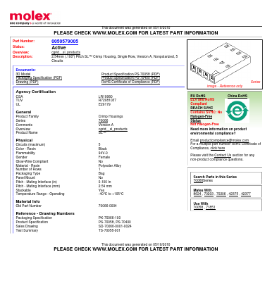 50-57-9005_10 Datasheet PDF Molex Connectors