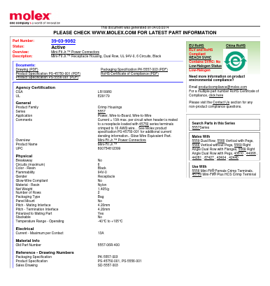 5557-06R-400 Datasheet PDF Molex Connectors