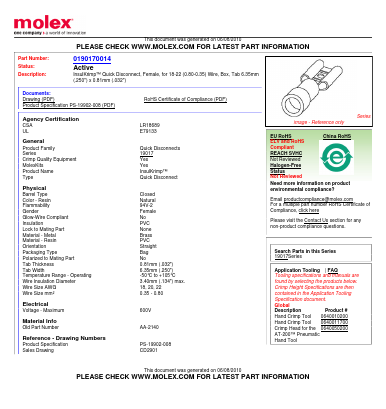 0190170014 Datasheet PDF Molex Connectors