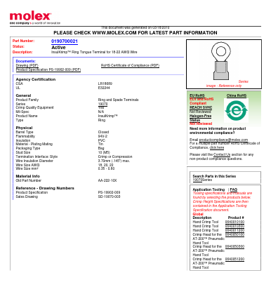 0190700021 Datasheet PDF Molex Connectors