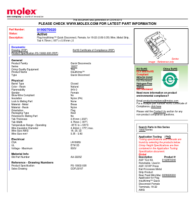 0190070020 Datasheet PDF Molex Connectors