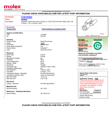 AA-1134T Datasheet PDF Molex Connectors
