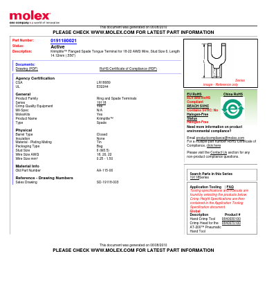 0191180021 Datasheet PDF Molex Connectors