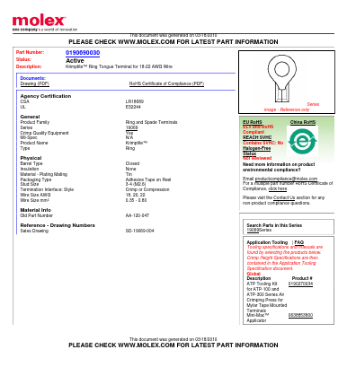 0190690030 Datasheet PDF Molex Connectors