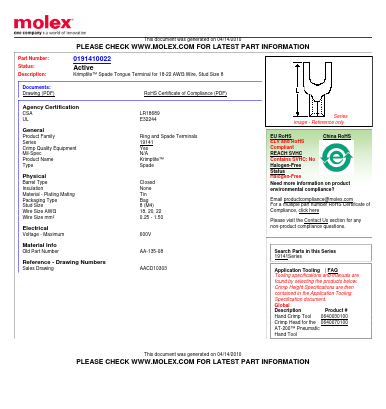 AA-135-08 Datasheet PDF Molex Connectors