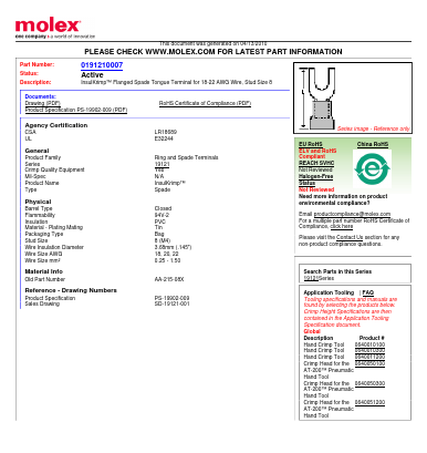 0191210007 Datasheet PDF Molex Connectors