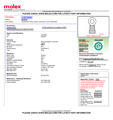 0190700007 Datasheet PDF Molex Connectors