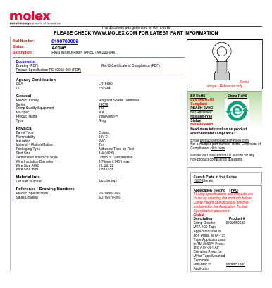 0190700008 Datasheet PDF Molex Connectors