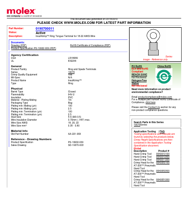 0190700011 Datasheet PDF Molex Connectors