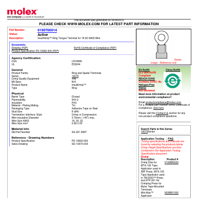 0190700014 Datasheet PDF Molex Connectors