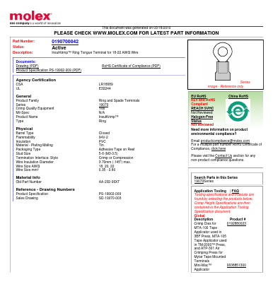 0190700042 Datasheet PDF Molex Connectors
