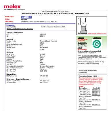 0191440005 Datasheet PDF Molex Connectors