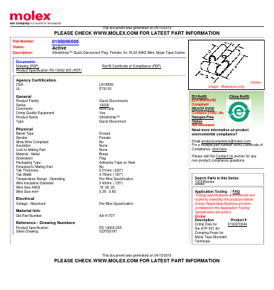 AA-4170T Datasheet PDF Molex Connectors