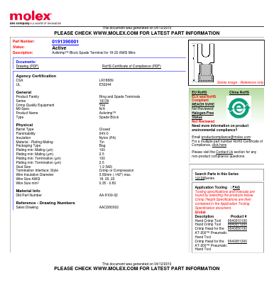 0191390001 Datasheet PDF Molex Connectors