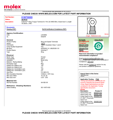 0190730009 Datasheet PDF Molex Connectors