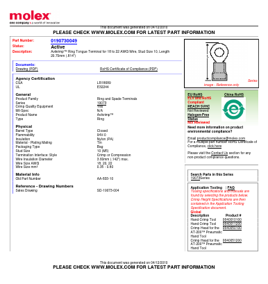 0190730049 Datasheet PDF Molex Connectors