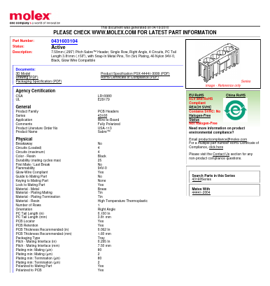 43160-3104 Datasheet PDF Molex Connectors