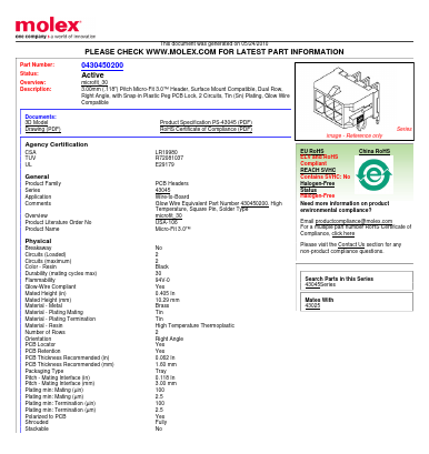 0430450200 Datasheet PDF Molex Connectors