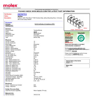 0387007512 Datasheet PDF Molex Connectors