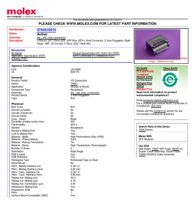 74441-0010 Datasheet PDF Molex Connectors