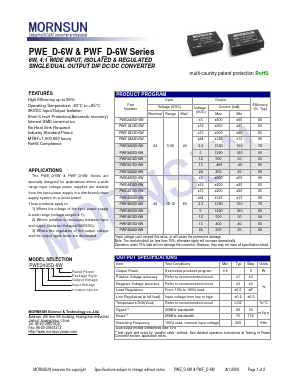 PWE2405D-6W Datasheet PDF MORNSUN Science& Technology Ltd.